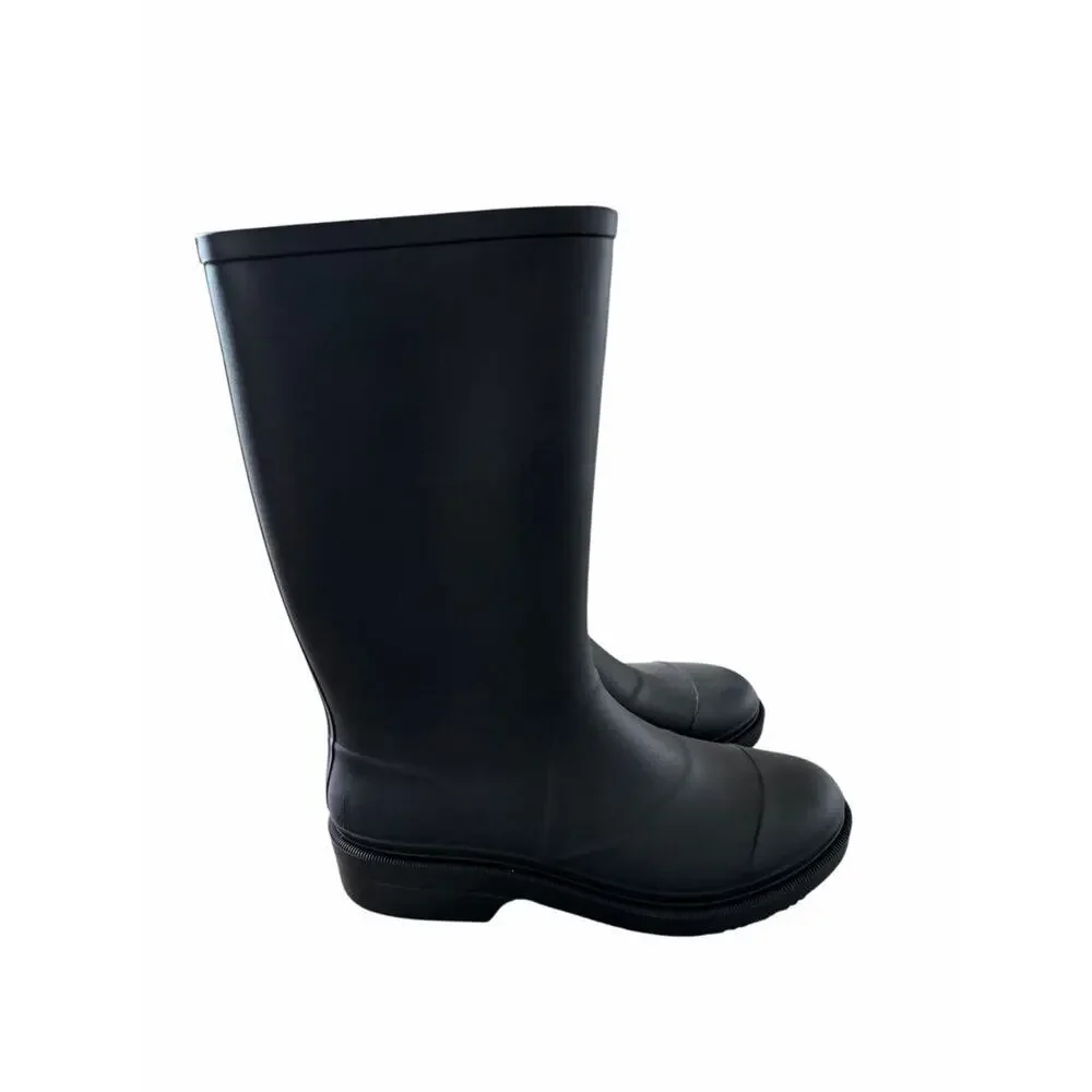 Jeffrey Campbell‎ Black Tall Rain Boots Size 10 Pull On Style in Black NEW